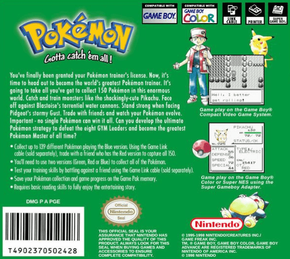 Pokemon - Green Version (English Rom Hack Repro) - GAMEBOY - Nintendo Game Boy - Ingames